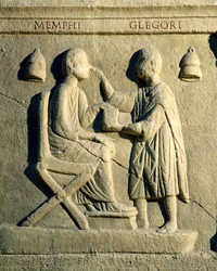 Relief depicting an oculist examining a patient